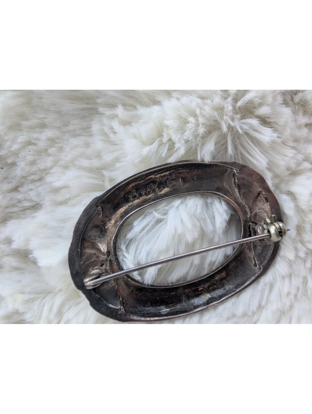 Vintage Boca/Boma?  Sterling Silver and Mother of Pearl Brooch Pin